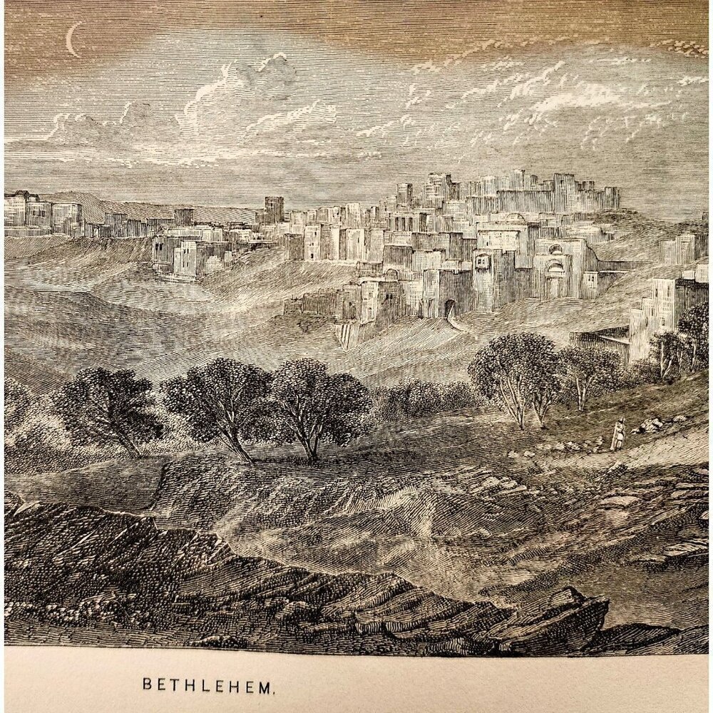 1873 Bethlehem Wood Engraving Victorian Bible Antique Biblical History F12A